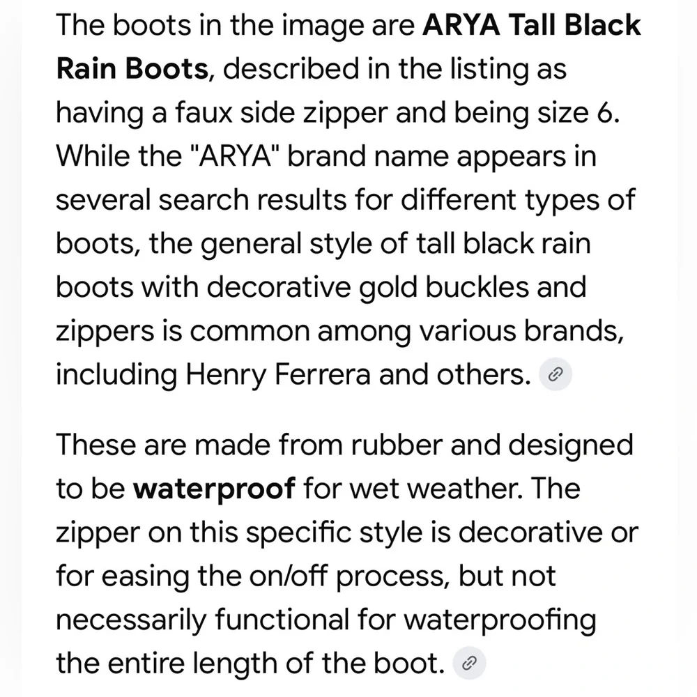 ARYA Tall Black Rain Boots with faux side zipper size 6